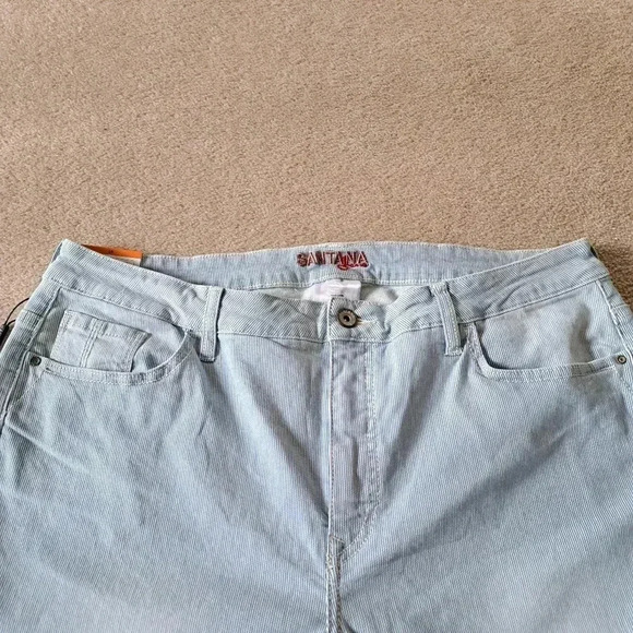 Santana Jeans Cropped Denim Blue  White Stripe Faded Capri Size 16 - Picture 2 of 12